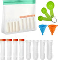 Protein Powder Travel Container Set,Reusable Powder Supplement Container To Go, 4x50ml & 4x100ml Tubes With Large Zip Bags, Portable Supplement Storage Containers with Funnel, Spoon，for Fitness, Work
