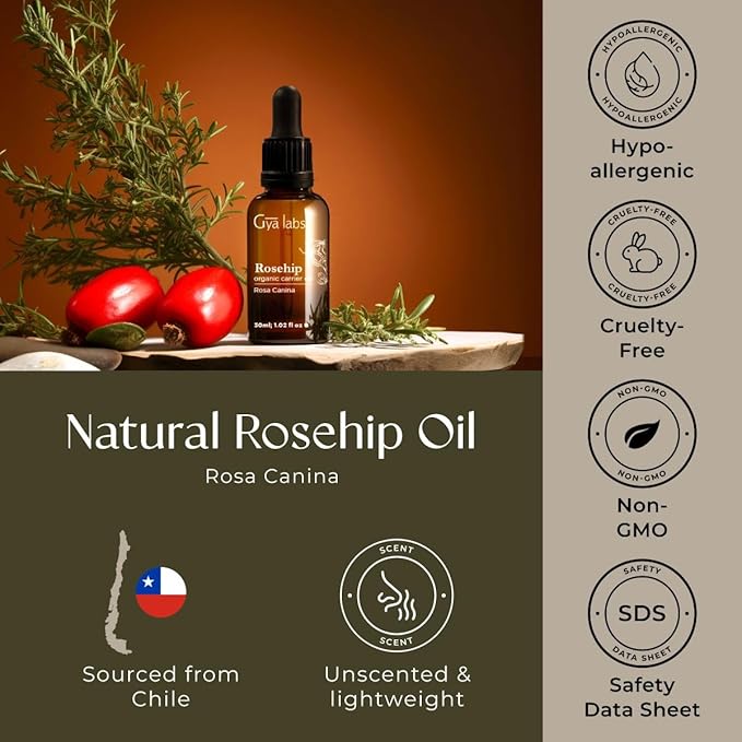 Gya Labs Rosehip Oil for Face (30ml) & Evening Primrose Oil for Face (100ml) Set - Aromatherapy Grade Essential Oils Set