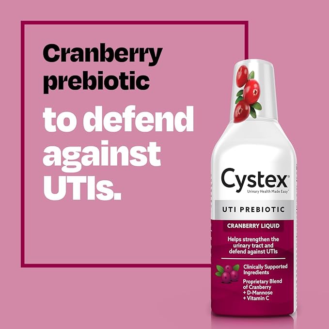 Cystex Urinary Tract Infection Support & Prevention - Cranberry Prebiotic Supplement with D-Mannose & Vitamin C for UTI Protection & Urinary Health Maintenance - 7.6 fl oz (Pack of 2)