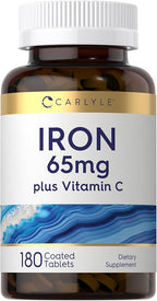 Carlyle Iron Supplement 65 mg with Vitamin C | 180 Tablets | 300mg of Vitamin C | Vegetarian, Non-GMO and Gluten Free