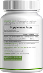 DEAL SUPPLEMENT Vitamin D3 2,000 IU + K2 MK7 50mcg Softgels | 2-in-1 Complex with Virgin Coconut Oil | Supports Heart, Bone, Teeth & Immune Health | Easy to Swallow