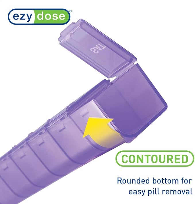 EZY DOSE Weekly (7-Day) Daily Pill Case, Medicine Planner, Vitamin Organizer, Supplement Container, Convenient and Easy to Use, Large Compartments, Travel Friendly, Purple, Made in the USA, BPA Free