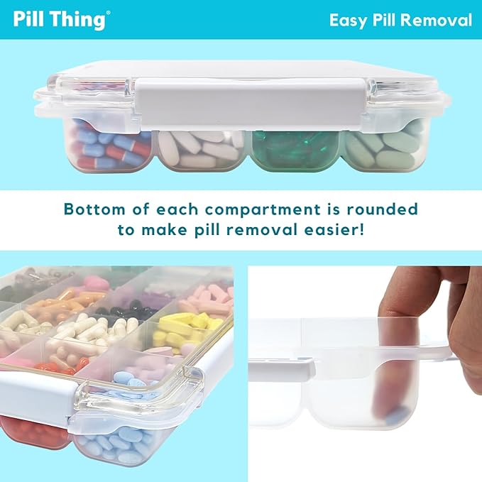 20 Compartment Large Pill Case with Airtight Seal - Silicone Gasket Waterproof Med Box with Medication Map & Medical Alert Card (Clear, 2 Pack)