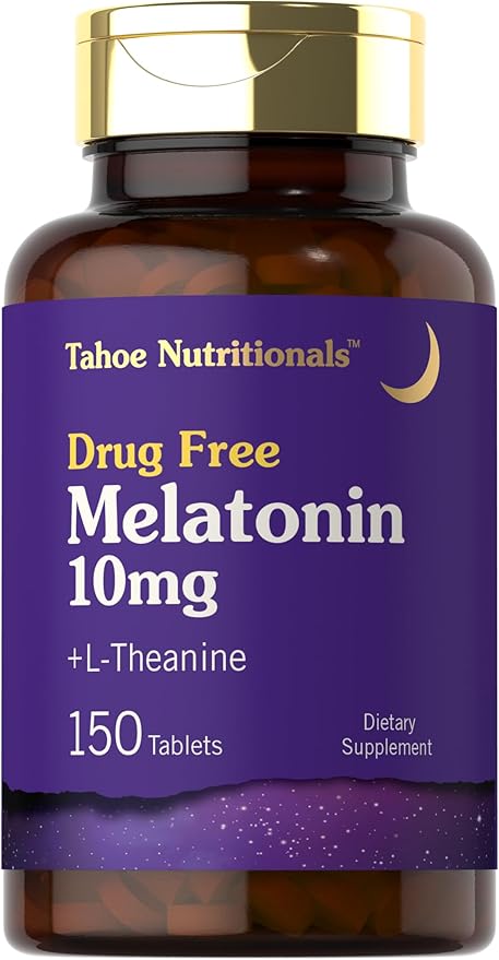 Tahoe Nutritionals Melatonin 10mg | 150 Tablets | with L-Theanine | 100% Drug Free Aid | Vegetarian, Non-GMO, Gluten Free Supplement
