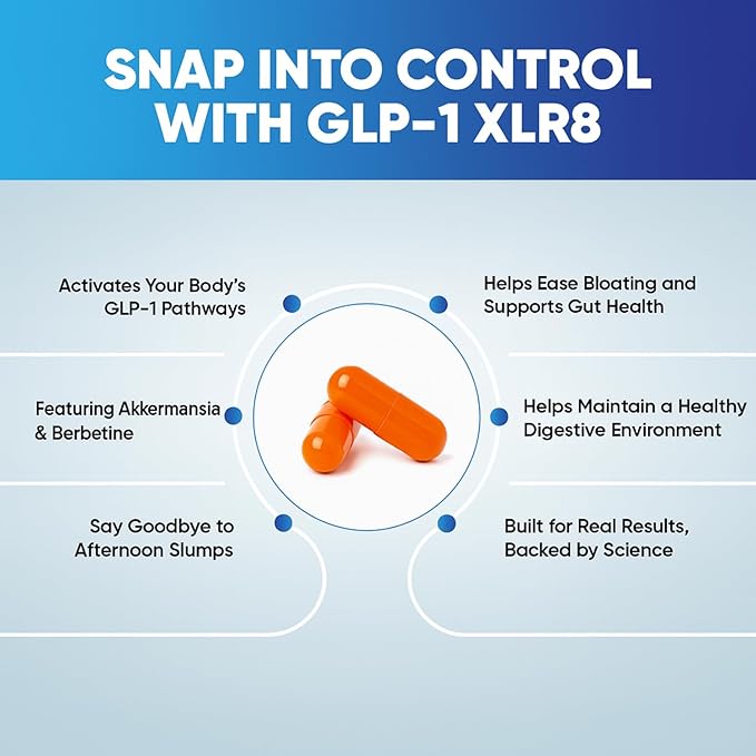 GLP-1 XLR8 Supplement for Weight Loss, Digestion, Constipation, Bloating Relief with Akkermansia 2.6 Billion AFU Live Prebiotic Probiotic Postbiotic Gut Health + Berberine for Women Men 180 Capsules