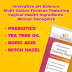 vH essentials Feminine Cleansing Wipes - pH Balanced, Prebiotics, Tea Tree & Aloe, Soothing Witch Hazel, Odor-Blocking Formula, Vaginal and Perianal Care, Paraben, Alcohol, and Fragrance-Free