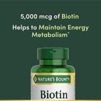Nature's Bounty Biotin, Supports Metabolism for Cellular Energy and Healthy Hair, Skin, and Nails, 5000 mcg, 150 Softgels
