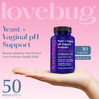 Lovebug Yeast and Vaginal Probiotics for Women pH Balance & Urinary Tract, 50 Billion CFU, UTI, BV, Odor Support with Lactobacillus, Bifidobacterium, Digestive & Vaginal Health Supplement 60 Capsules