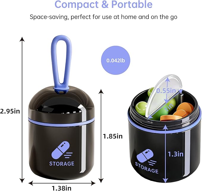 Keychain Pill Holder, Small Pill Box Case Container Organizer for Purse, Pocket Pill Case for Men, Silicone Seal Moisture Proof Mini Pill Bottle for Outdoor Camping Travel Jewelry (Black)