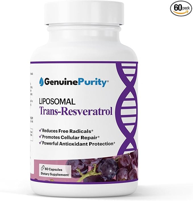 Liposomal Trans Resveratrol 500mg, 60 Vegan Capsules to Support Cellular Health, Antioxidant Activity & Overall Wellness - Non-GMO Trans Resveratrol Supplement for Daily Vitality