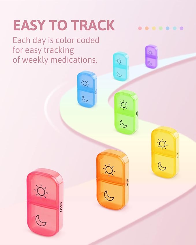 FEATY Weekly Pill Organizer 2 Times a Day with Same-Side Large Opening for Easy Filling & Retrieving, Color Tracking 7 Day AM PM Pill Box with Large BPA Free Pill Case for Vitamins, Fish Oils (Clear)
