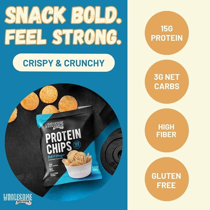 Protein Chips, 15g Protein, 3g Net Carbs, Gluten Free, Keto Snacks, Low Carb Snacks, Protein Crisps, Keto-Friendly, Made in USA (Sea Salt Vinegar, 7 Pack)