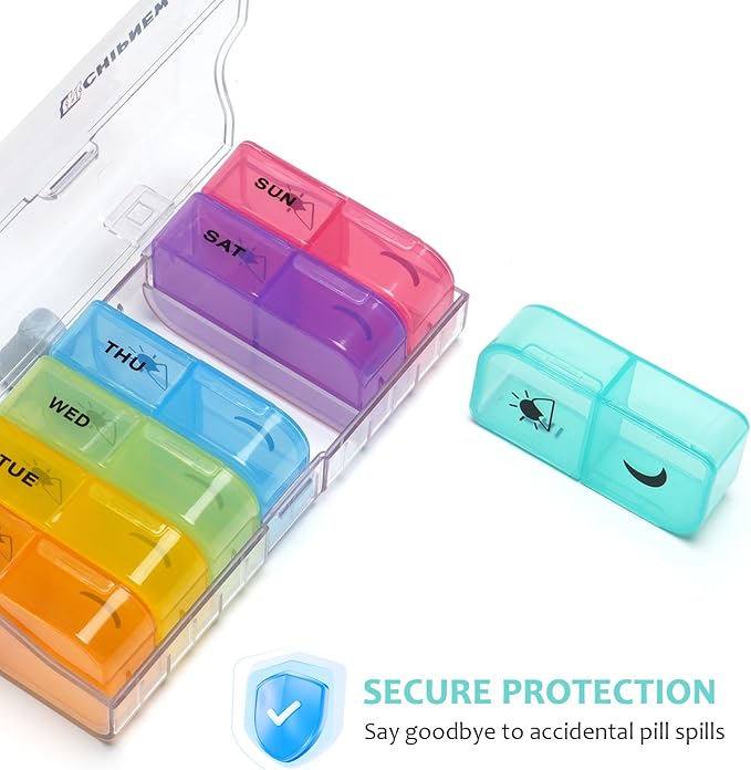 Pill Organizer 2 Times a Day - CHIPNEW Food Grade Medicine Organizer -7 Day Large Detachable Travel Pill Box-Pill Container, Holder for Supplements, Vitamins, and Medications(Transparent)