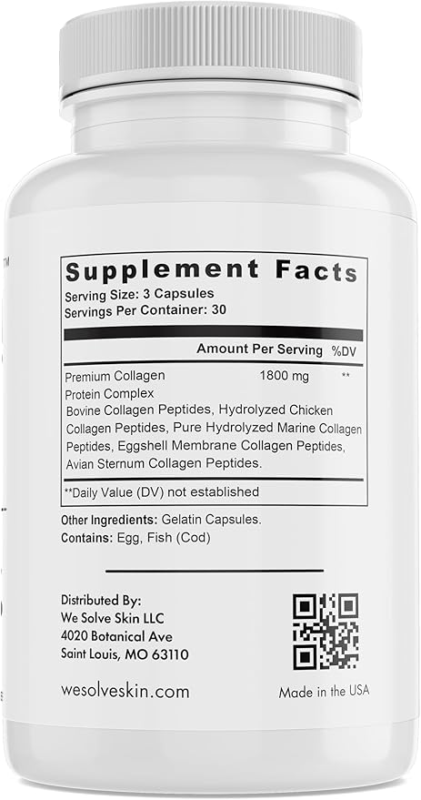 Multi Collagen Peptides Pills for Women & Men – 5 Types (I, II, III, V, X) – Marine, Chicken & Bovine Collagen – Supports Hair, Skin, Nails, Joints & Bones – Gluten-Free Capsules (90 Count)