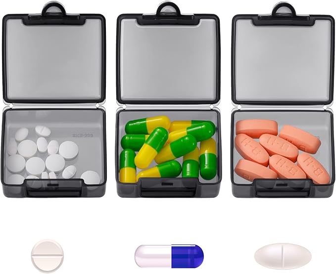 6 Packs Pocket Tiny Pill Case Single Daily Small Pill Container Travel Medicine Holder Cute Portable Personal Medicine Dispensers Organizers for Purse Pills Vitamin Supplements(Black)