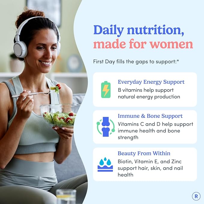 FIRST DAY Multivitamin for Women - Daily Womens Multivitamin Gummies - Vitamin A C D E B12, Magnesium, Zinc, Biotin – Vegan, Gluten Free Womens Vitamins - Hair Growth, Skin, Energy – 30 Day Supply