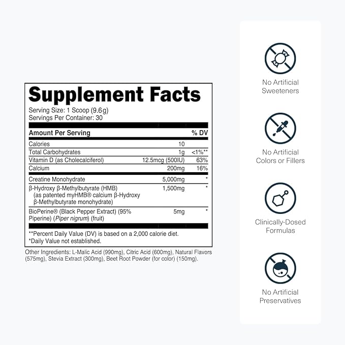 Transparent Labs Creatine HMB - Creatine Monohydrate Powder with HMB for Muscle Growth, Increased Strength, Enhanced Energy Output, and Improved Athletic Performance - 30 Servings, Tropical Punch