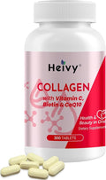 Heivy Natural Collagen 5000 mg with Vitamin C, Biotin and CoQ10,Hydrolyzed Collagen Peptides Supportment for Women & Men, Multi Collagen Pill for Hair, Skin, Nails, Joint, Grass Fed, 300 Tablets