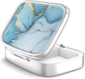 Pill Box 2 Compartment Medicine Pill Case,Portable for Pocket or Purse Pill Box Decorative Metal Medicine Vitamin Organizer Unique Gift（Bule Marble）
