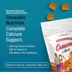 BariatricPal Sugar-Free Calcium Citrate Soft Chews | 500mg with Vitamin D & Probiotics | Caramel Apple | 90 Count (1 Month Supply)