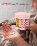 HIONXMGA Cute Pill Dispenser with 7 Large Compartments, Portable Pill Bottle Organizer with Wide Opening for Travel, Anti-Mixing Pill Container, Shatterproof BPA-Free, Includes 20 Pcs Labels, Pink