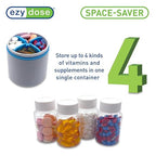 EZY DOSE Mini Vitamin Organizer, Multi Compartments, Portable and Compact Design, Easy Access Sliding Pill Dispenser, Supplement Organizer with Anti-Mix Design, Travel Friendly, Large, White and Blue