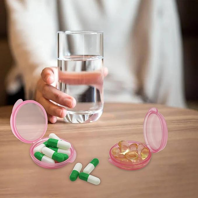 Pill Organizer for Pocket, Mini Pill Box for Pocket Purse, Portable Travel Pill Container, Small Secure Storage for Supplements & Daily Care (Pink 3 PCS)