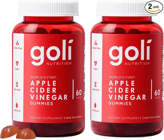 Goli Apple Cider Vinegar Gummies - Worlds First ACV Gummy with Vitamin B12, Beetroot & Pomegranate - Vegan, Non-GMO, Gluten-Free, 120 Count (2 Pack)
