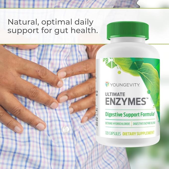 Youngevity Ultimate Enzymes - Digestive Support Formula | Made with Betaine Hydrochloride | Natural Enzyme Blend | 3 Bottles