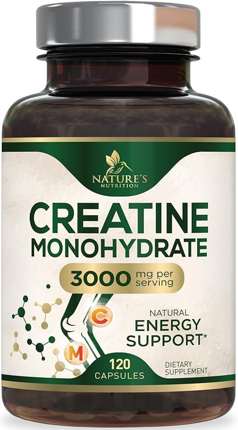 Creatine Monohydrate 3000mg Per Serving – Micronized Creatine Powder Capsules - Supports Lean Muscle, Strength, Energy, & Endurance - Nature's Supplement, Non-GMO, Bottled in USA - 120 Capsules