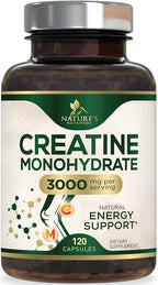 Creatine Monohydrate 3000mg Per Serving – Micronized Creatine Powder Capsules - Supports Lean Muscle, Strength, Energy, & Endurance - Nature's Supplement, Non-GMO, Bottled in USA - 120 Capsules
