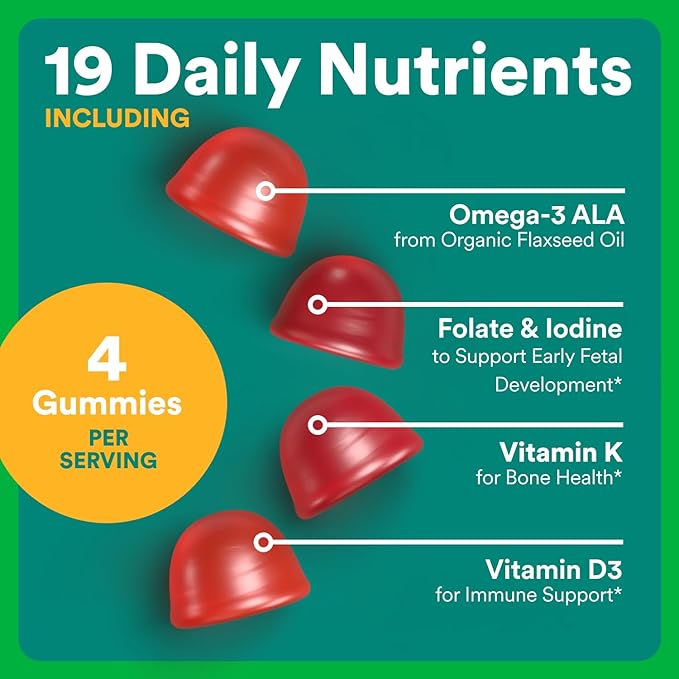 SmartyPants Organic Prenatal Vitamins for Women, Multivitamin Gummies: Biotin, Methylfolate, Omega 3 (ALA), Vitamin D3, C, Vitamin B12, B6, A, K2 & Zinc, Choline, Vegetarian, 120 Count (30 Day Supply)