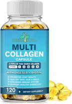 TheraSuva Multi-Collagen Complex + Biotin + Vitamin C – Types I, II, III, V & X – Natural Supplement for Hair, Skin, Nails & Joint Support, 2 Month Supply, 120 Softgels