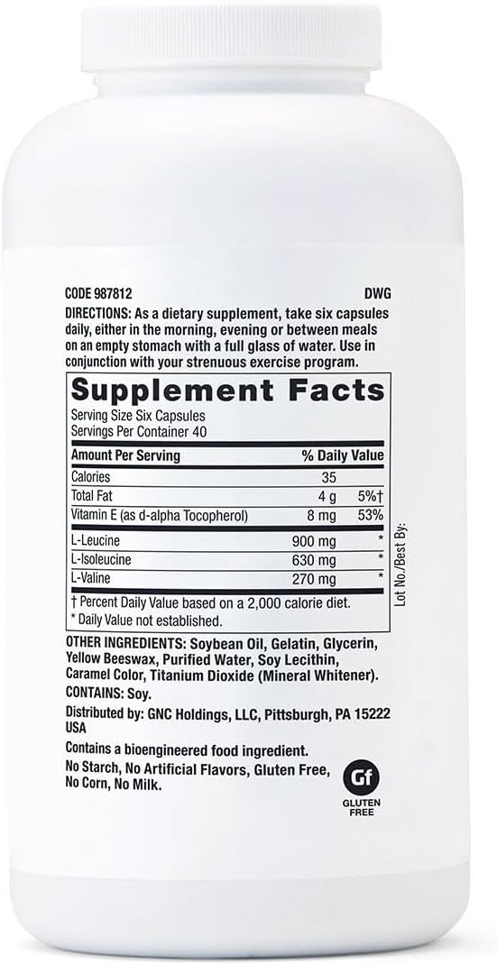 GNC Pro Performance BCAA 1.8g, 3rd Party Tested Supplement for Men & Women, Branched Chain Amino Acids, Essential Amino Acids Supports Muscle Protein Synthesis, 240 Softgels, 40 SVG