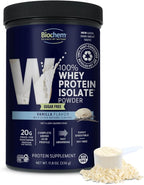 Biochem 100% Whey Sugar-Free Vanilla 20g, 11.8oz, Certified Vegetarian, Gluten Free, Non-GMO Tested, Keto Friendly, Grass-Fed