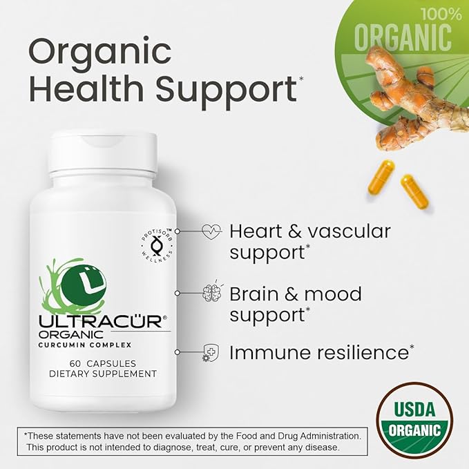 UltraCur Organic USDA Certified - LPS™ Turmeric Curcumin - The Curcumin You Can Feel!™ US Patented Technology - 70% of People Feel a Significant Difference in A Week, 50% in 24 Hours! (60 Count)