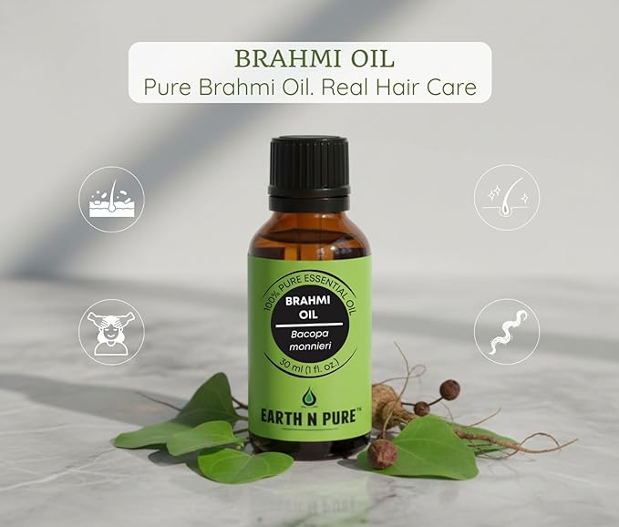 Earth N Pure Brahmi Oil for Hair, Cold Pressed, Natural and Therapeutic Grade with Glass Dropper - 30 ML