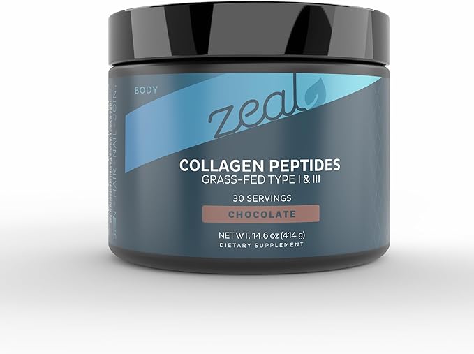 Zeal Naturals Hydrolyzed Collagen Peptides Powder, 10g Protein | Grass-Fed Collagen for Women & Men | Essential Amino Acids | Hair, Skin, Nails, Bone Health | 30 Servings, Pure Chocolate