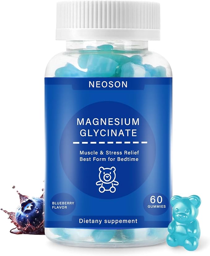 Magnesium Glycinate Gummies 500mg, Sugar-Free for Adults & Kids, Magnesium Gummies for Sleep, Stress & Muscle Relief, Supports Bone & Nerve Health, Vegan, 60 Count, Blueberry Flavor