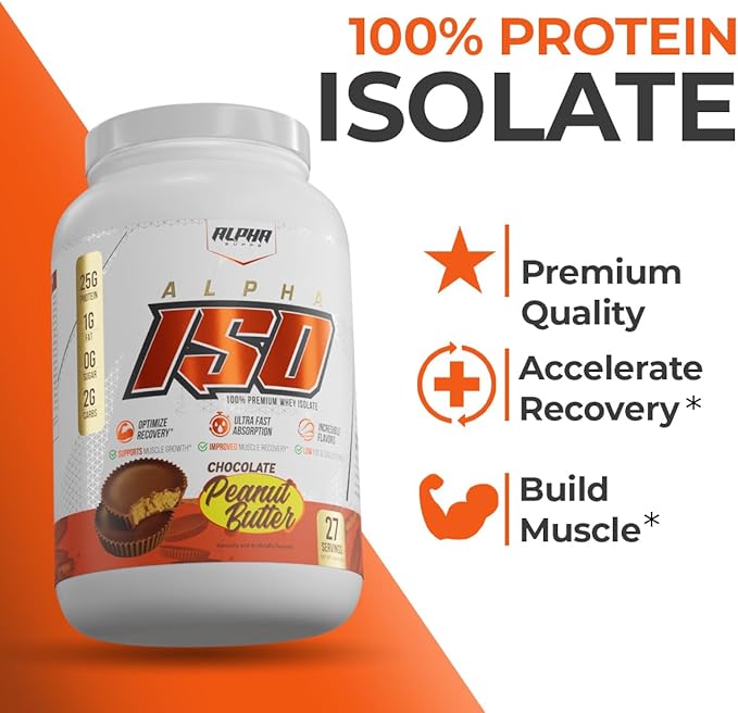 Alpha Supps ISO, Low Carb 100% Whey Protein Isolate Powder, 25 Grams Per Serving, Helps Support Muscle Growth, Low Sugar and Gluten Free (Chocolate Peanut Butter, 2 lb)