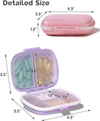 MEACOLIA 3 Pack 8 Compartments Travel Pill Organizer, Daily Pill Case Small Pill Box for Pocket Purse, Portable Pill Container Medicine Vitamin Organizer (Purple, Green, Pink)