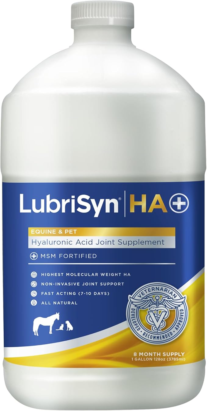 LubriSynHA Hyaluronic Acid with MSM Hip & Joint Care Supplement for Dogs, Cats & Horses – Liquid Oral HA for Pets – Joint Support Promotes Mobility, Flexibility, Cartilage Health & Comfort – 128oz