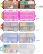 Pill Case (2 Pack) - Portable Small Supplements Tablet Container Box with 10 Compartments - Medicine Vitamin Organizer Dispenser Holder Storage for Travel Trip Pocket Purse(Blue+Chocolate)