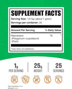 BulkSupplements.com Resveratrol Powder - Resveratrol Supplement, from Polygonum Cuspidatum - Antioxidant, Gluten Free, 1g per Serving, 25g (0.88 oz) (Pack of 1)