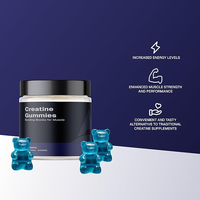 Creatine Monohydrate Gummies 5g,Sugar-Free,for Men & Women to Support Muscle Recovery, Performance and Strength, Blueberry Flavor, 120 Gummies, Rocket 22.
