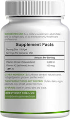 DEAL SUPPLEMENT Vitamin D3 5,000 IU + K2 MK7 Softgels, 250 Count | 2-in-1 Complex | Easy to Swallow