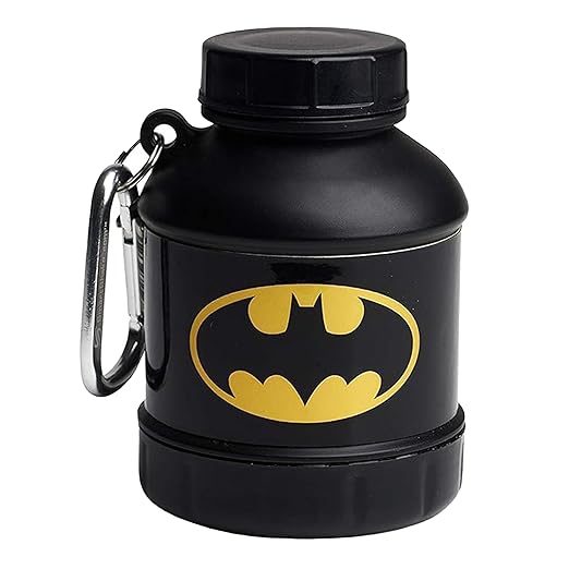Smartshake Justice League Whey2Go Protein Powder Storage Container 50g – BPA Free Shaker Bottle Funnel for Whey Protein Powder - 110ml, DC Comics - Batman