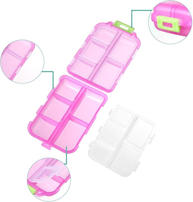 1Pack Travel Pill Organizer - 10 Compartments Pill Case, Compact and Portable Pill Box, Perfect for On-The-Go Storage, Pill Holder for Purse Pink