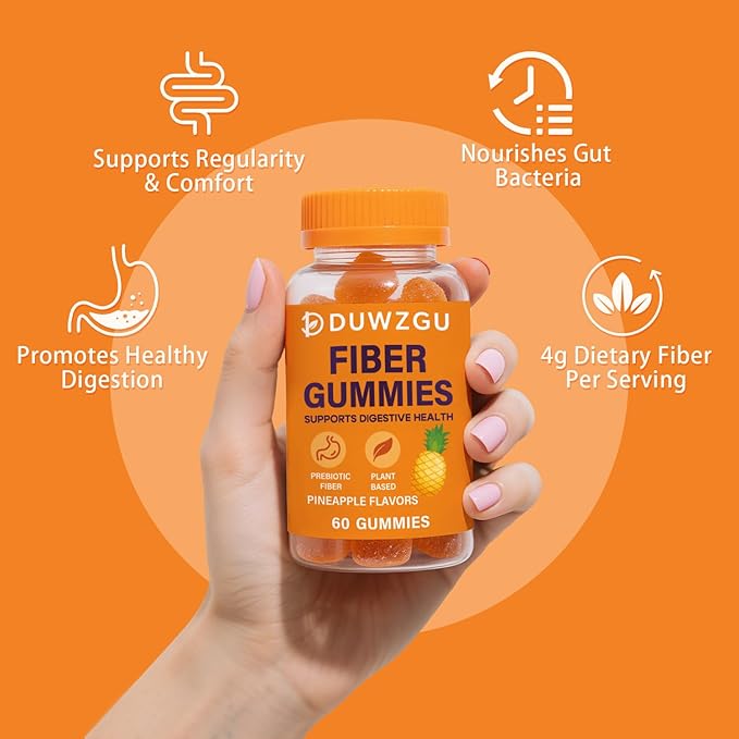 Sugar Free Fiber Gummies for Digestive Health – 100% Natural & Vegan, 4g Fibre per Serving, Gluten-Free,No Artificial Sweeteners,Supports Healthy Digestion Prebiotic Fiber Gummies,60 Counts / Bottle
