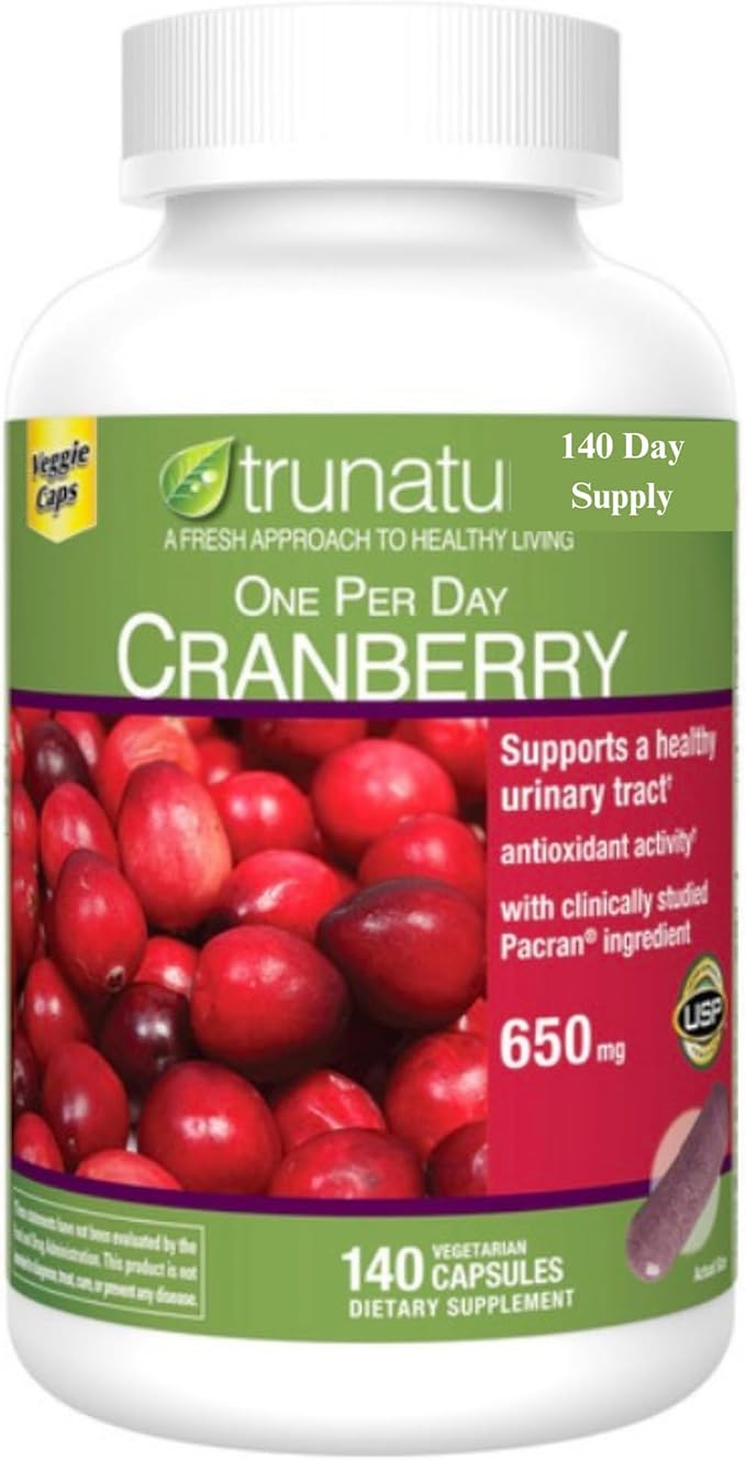 Pacran Cranberry 650 mg, 140 Vegetarian Capsules + Bundle with Weekly Pill Organizer (2 Items)